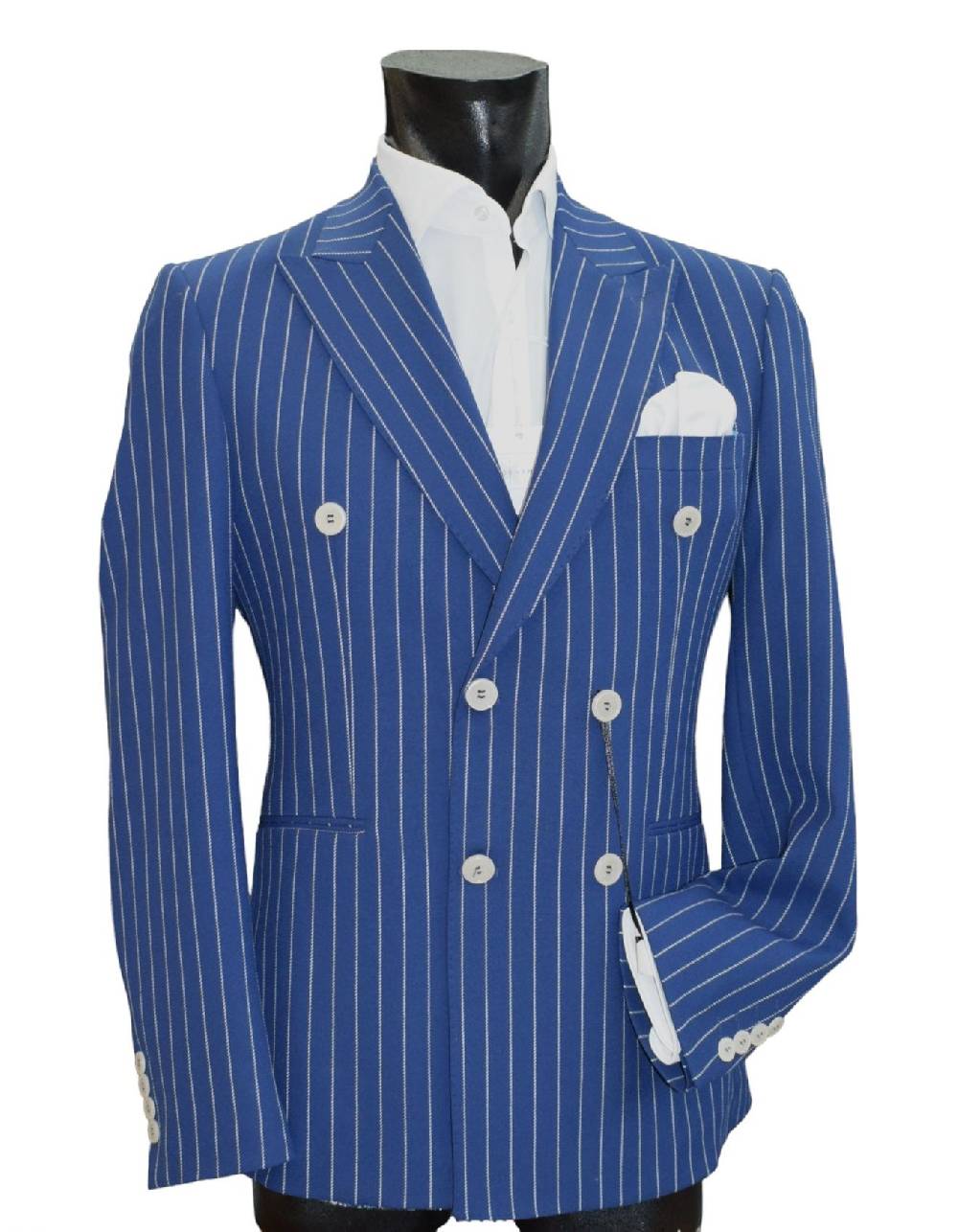 Musani Milano Cerimonia Abito Musani Bluette Gessato A Doppio Petto Slim Fit