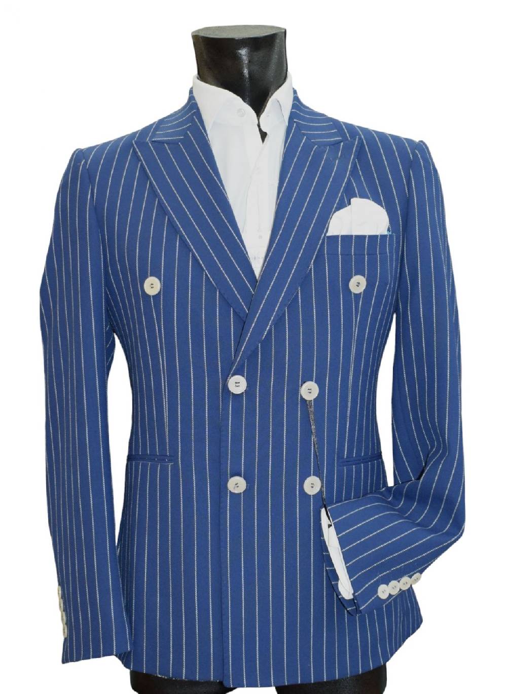 Musani Milano Cerimonia Abito Musani Bluette Gessato A Doppio Petto Slim Fit