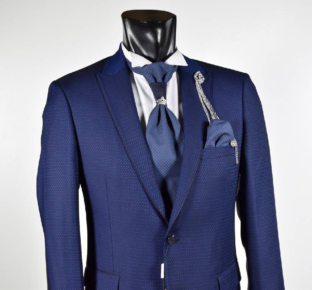 Musani Milano Cerimonia Abito Musani Cerimonia Bluette Slim Fit Con Petto A Lancia