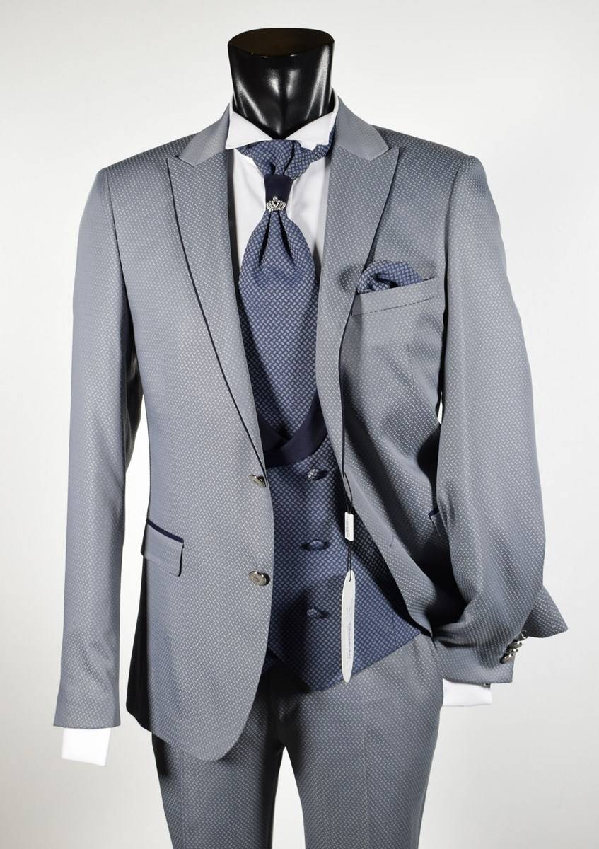 Musani Milano Cerimonia Abito Musani Cerimonia Grigio Chiaro Slim Fit Con Petto A Lancia