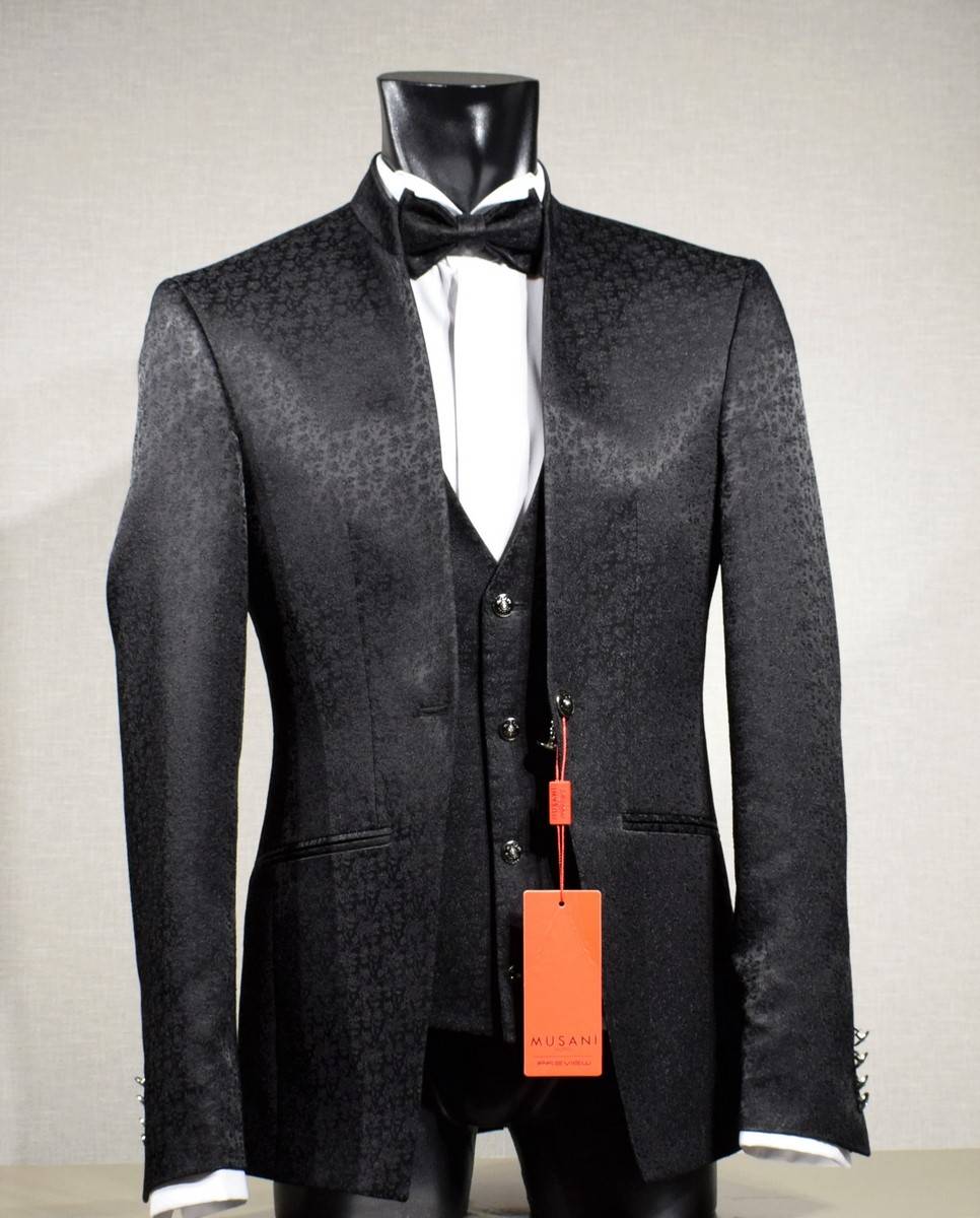 Musani Milano Cerimonia Abito Musani Cerimonia Nero Damascato Slim Fit