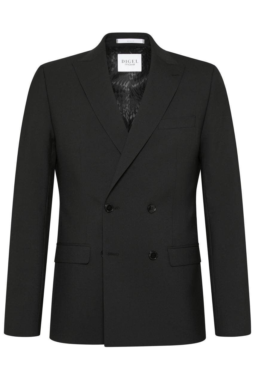 Digel Abito Nero Digel Slim Fit Doppiopetto Misto Lana Bi-stretch