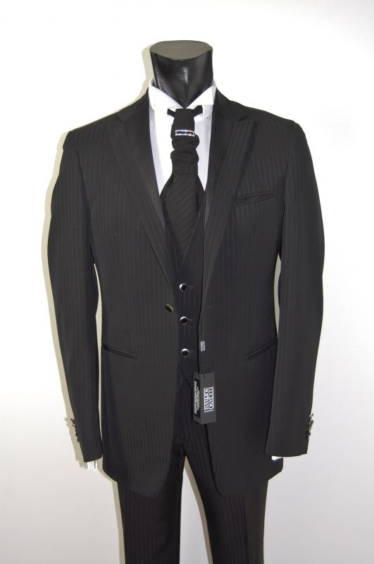 Luciano Soprani Cerimonia Abito Nero Gessato Luciano Soprani Completo Di Panciotto E Cravatta