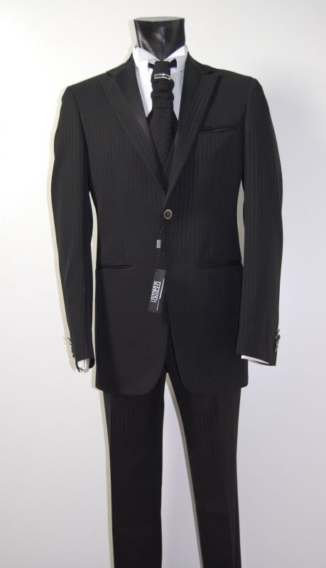 Luciano Soprani Cerimonia Abito Nero Gessato Luciano Soprani Completo Di Panciotto E Cravatta