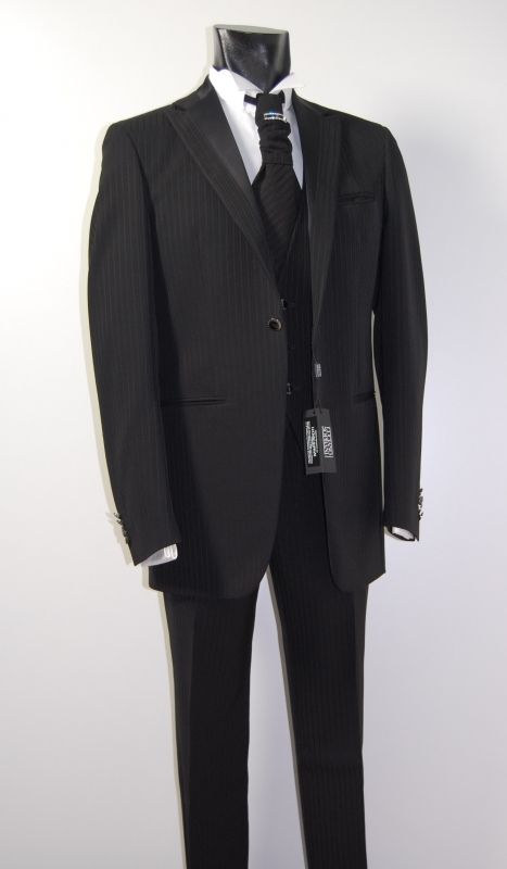 Luciano Soprani Cerimonia Abito Nero Gessato Luciano Soprani Completo Di Panciotto E Cravatta