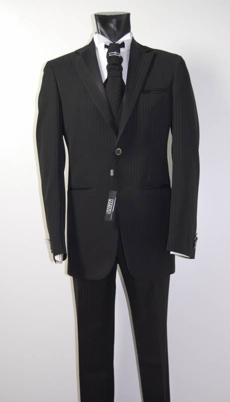 Luciano Soprani Cerimonia Abito nero gessato luciano soprani completo di panciotto e cravatta