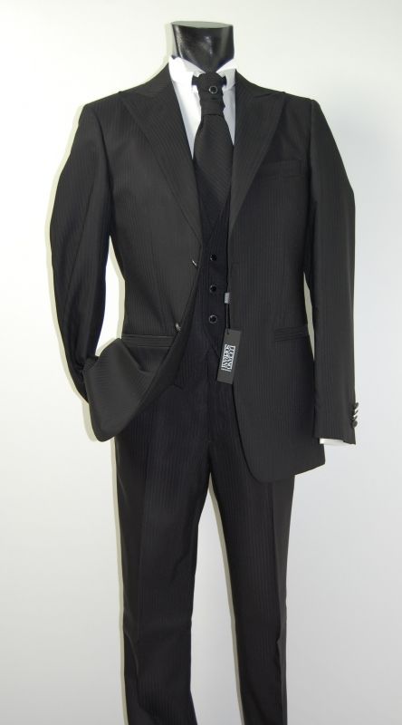 Luciano Soprani Cerimonia Abito Nero Gessato Luciano Soprani Con Panciotto E Cravatta