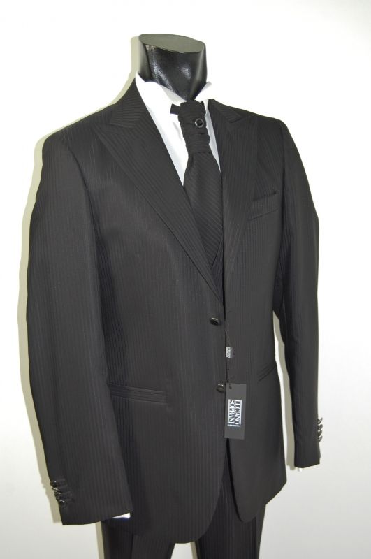 Luciano Soprani Cerimonia Abito Nero Gessato Luciano Soprani Con Panciotto E Cravatta