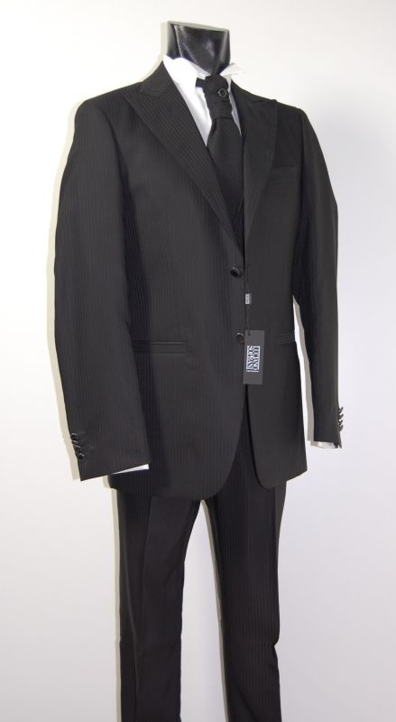 Luciano Soprani Cerimonia Abito Nero Gessato Luciano Soprani Con Panciotto E Cravatta