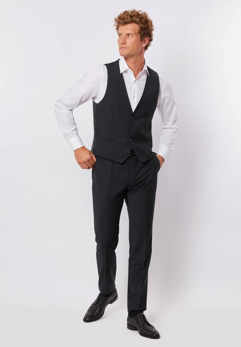 Roy Robson Abito Nero Slim Fit Con Gilet Roy Robson In Lana Stretch