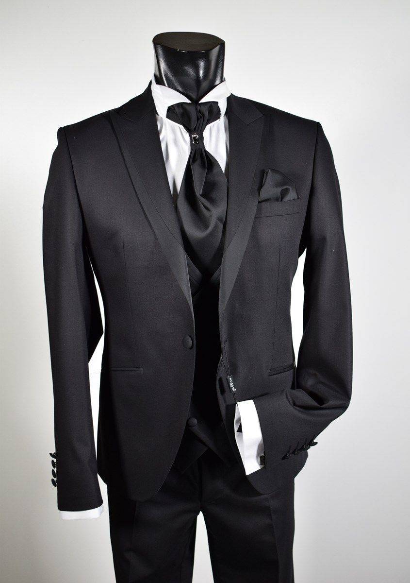 Musani Milano Cerimonia Abito nero slim fit musani cerimonia con petto a lancia