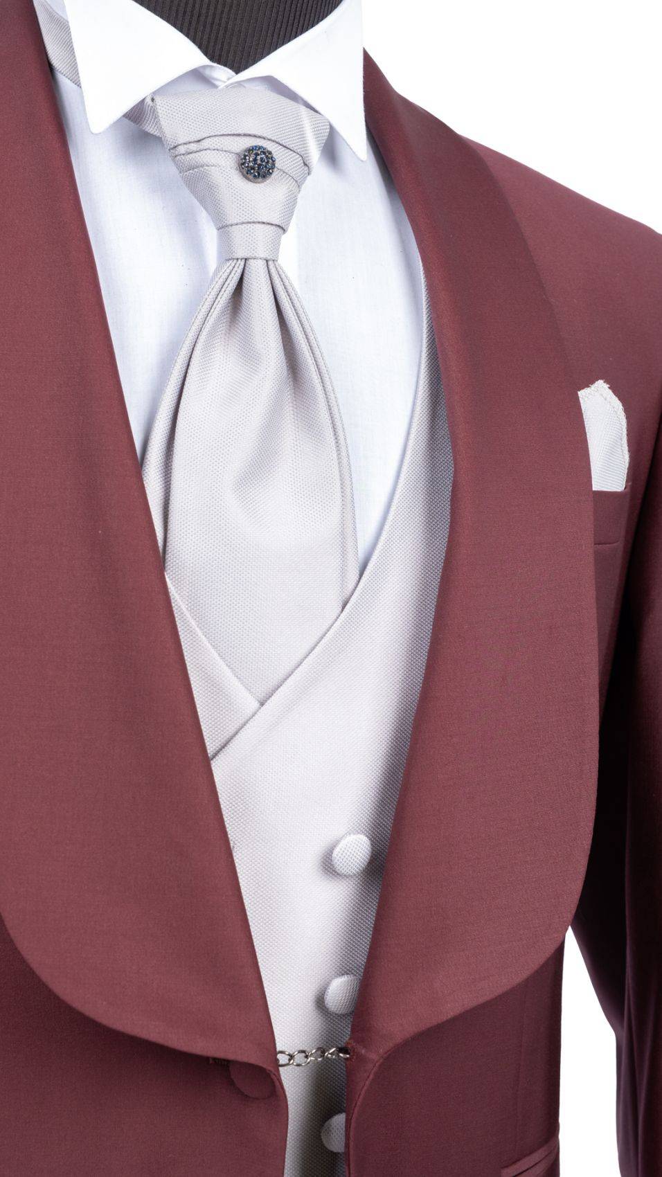 Baggi Abito Rosso Borgogna Da Sposo Con Collo A Scialle