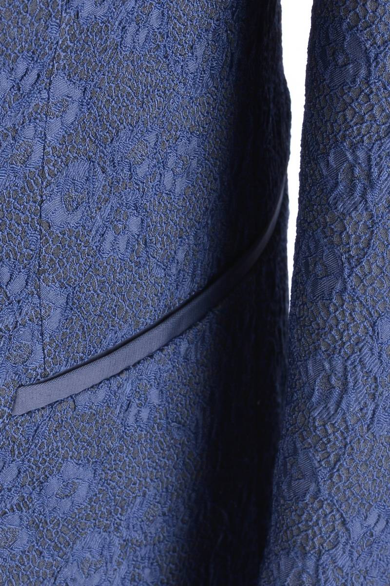 Baggi Abito Slim Fit Alla Coreana Blu Damascato Con Gilet E Cravatta