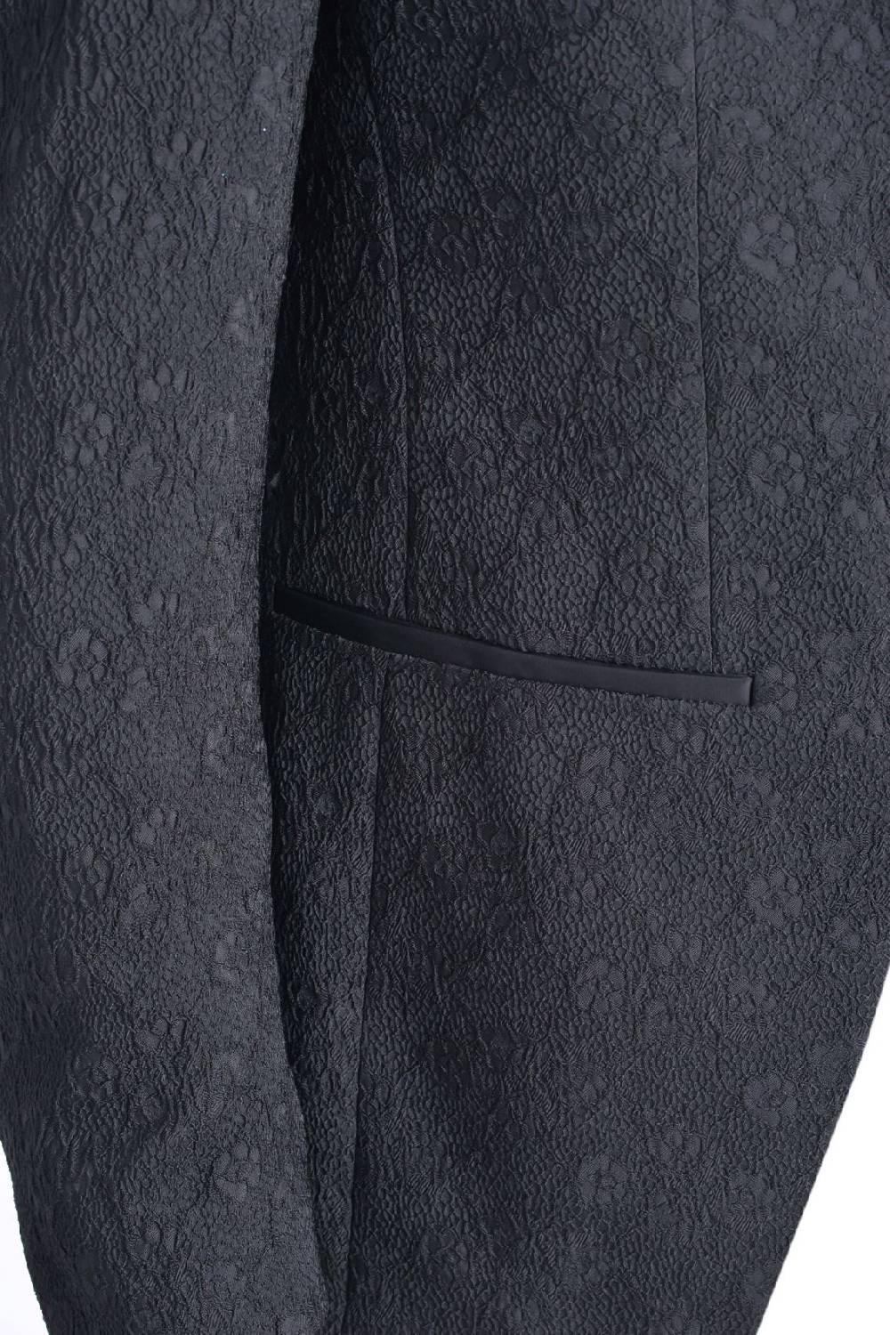 Baggi Abito Slim Fit Alla Coreana Nero Damascato Con Gilet E Cravatta