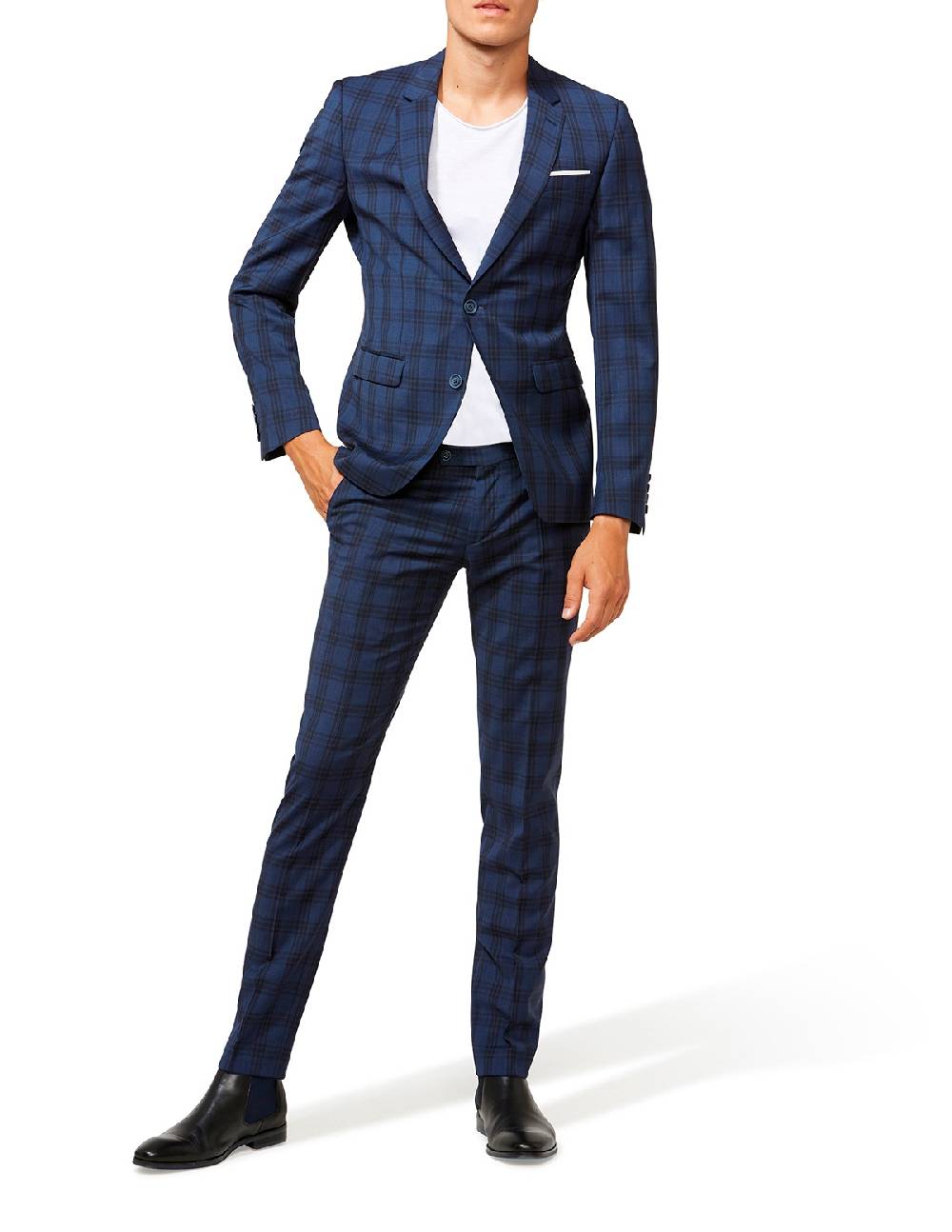 Digel Abito Slim Fit Blu A Quadri Digel Pura Lana Merino Extrafine