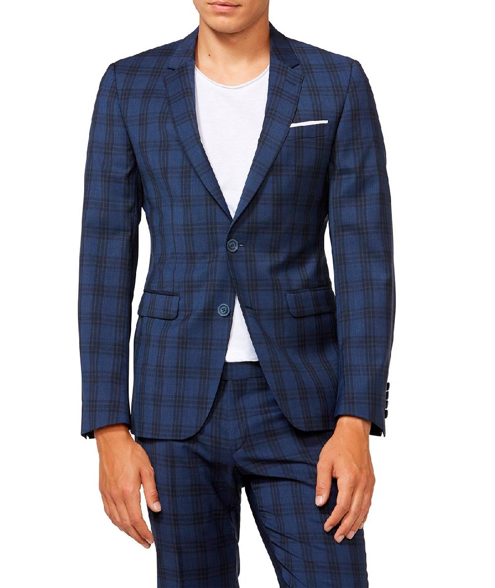 Digel Abito slim fit blu a quadri digel pura lana merino extrafine