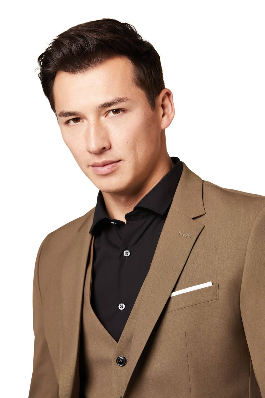 Digel Abito Slim Fit Digel Marrone Chiaro Misto Lana Bi-stretch