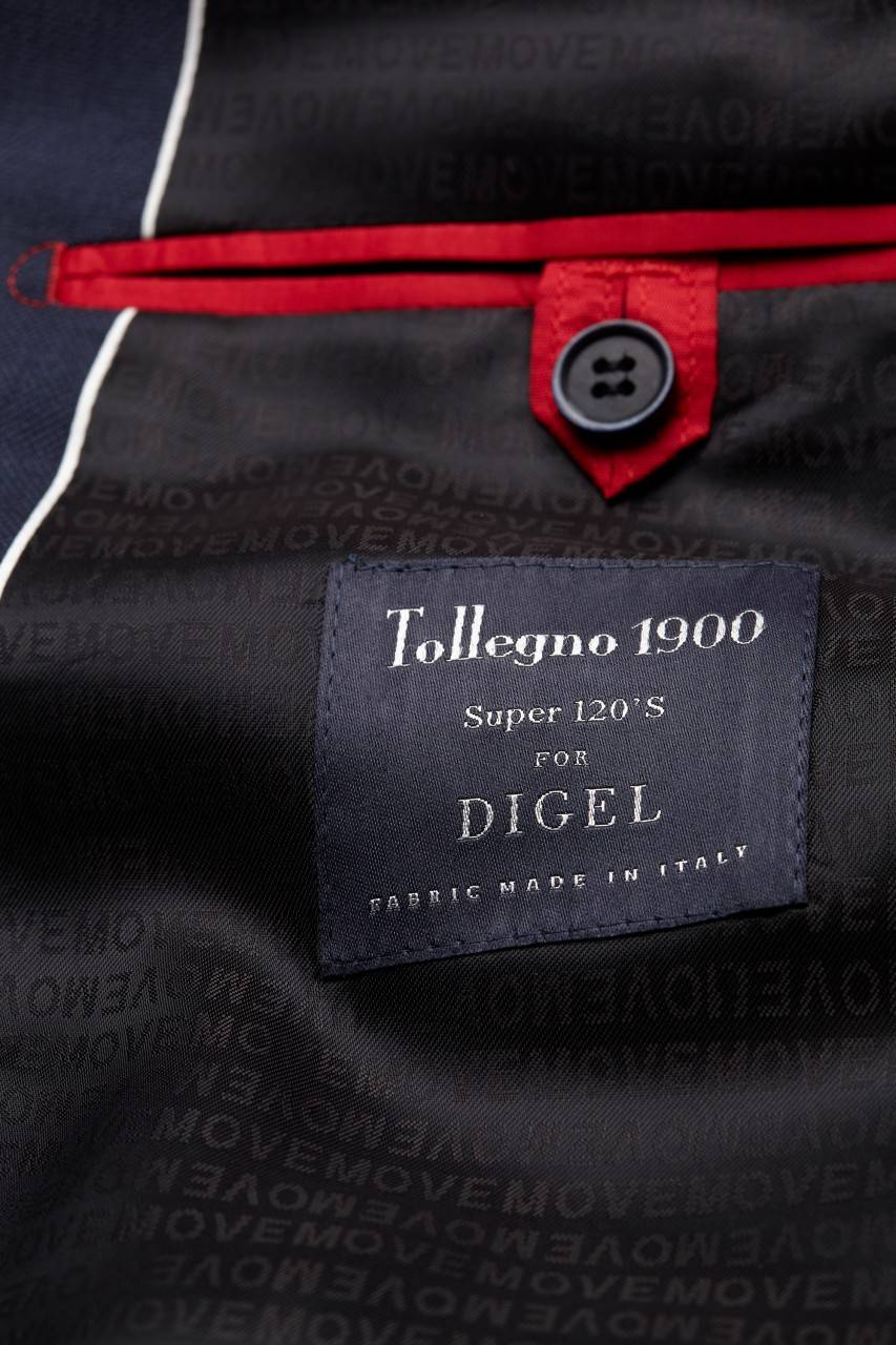 Digel Abito Slim Fit Digel Pura Lana Tollegno Super 120's Blu E Grigio