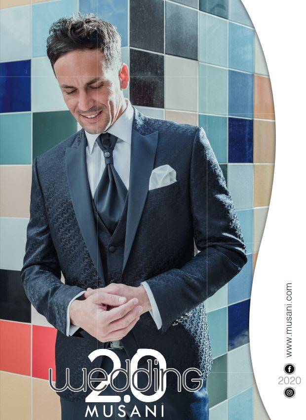 Musani Milano Cerimonia Abito Smoking Blu Damascato Musani Cerimonia Slim Fit