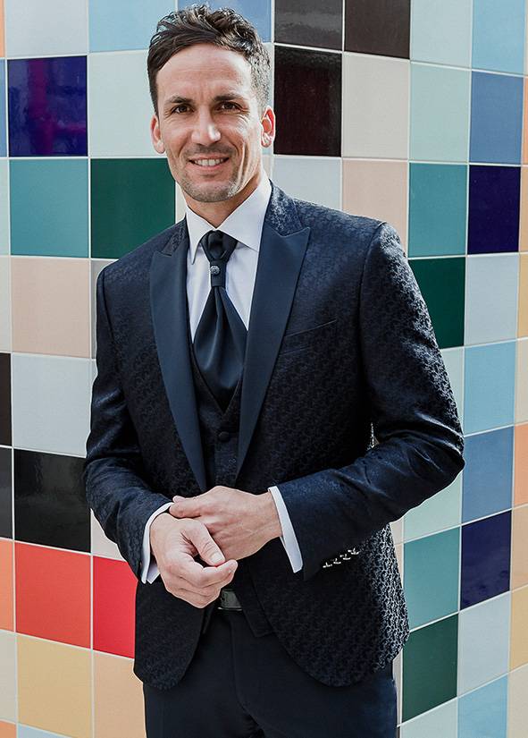 Musani Milano Cerimonia Abito smoking blu damascato musani cerimonia slim fit