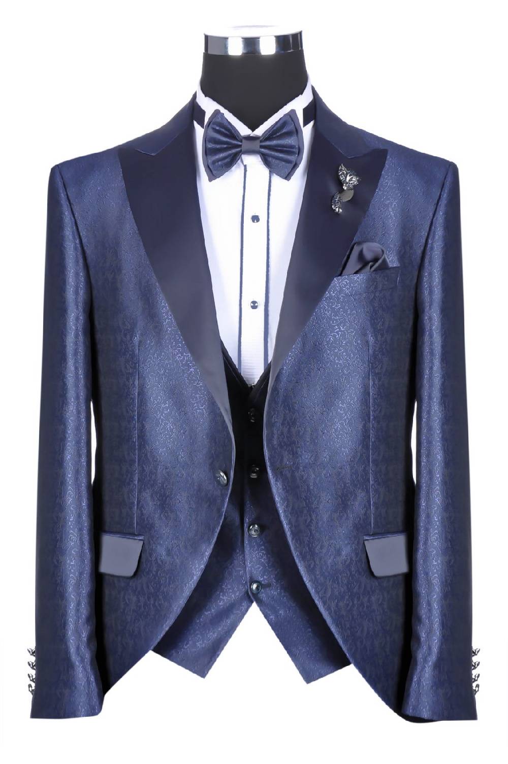 Baggi Abito Baggi Blu Damascato Con Petto A Lancia