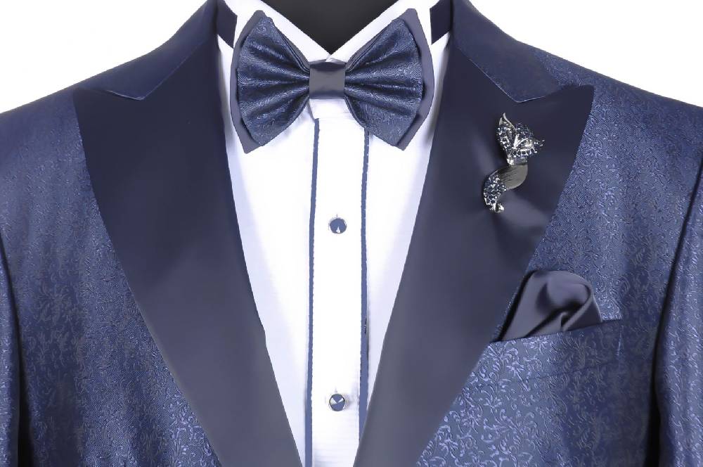 Baggi Abito Baggi Blu Damascato Con Petto A Lancia