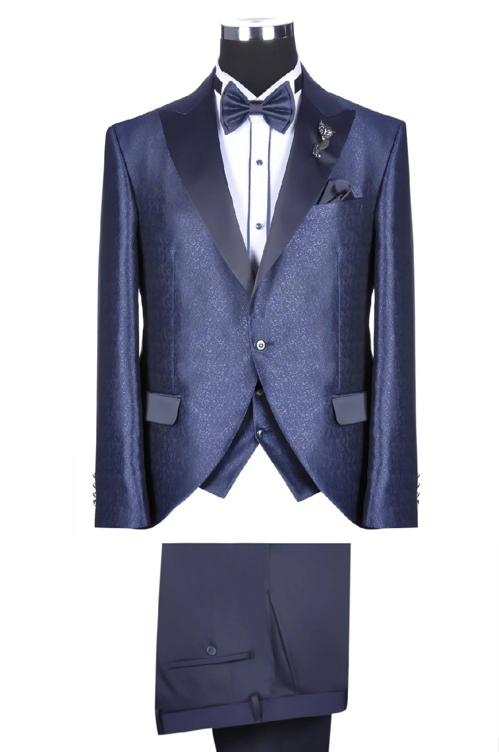 Baggi Abito baggi blu damascato con petto a lancia