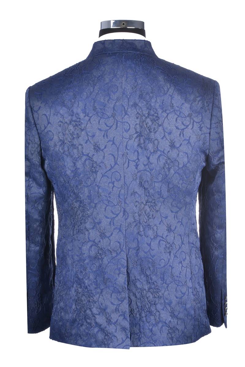 Baggi Abito Da Sposo Baggi Damascato Blu Slim Fit