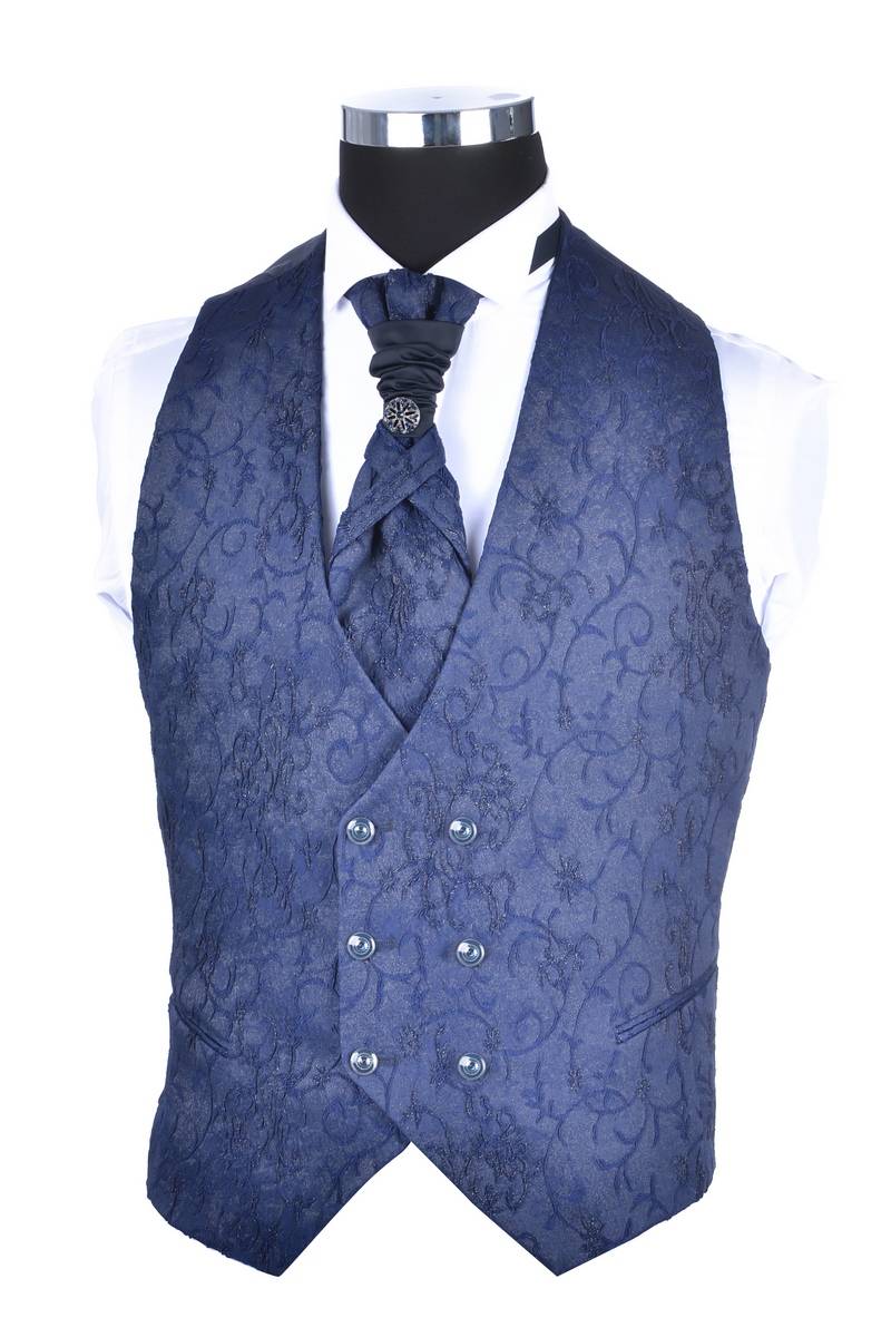 Baggi Abito Da Sposo Baggi Damascato Blu Slim Fit