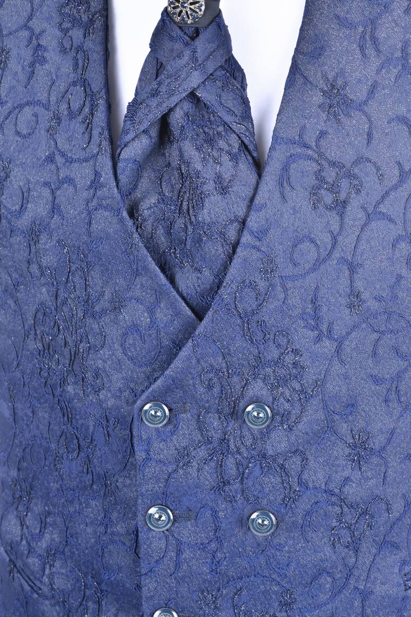 Baggi Abito Da Sposo Baggi Damascato Blu Slim Fit