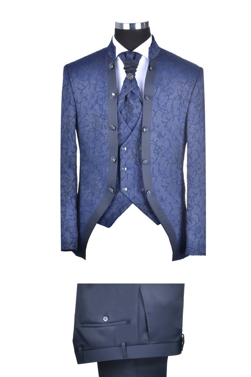 Baggi Abito da sposo baggi damascato blu slim fit