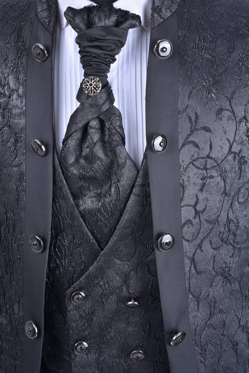 Baggi Abito Da Sposo Baggi Damascato Nero Slim Fit