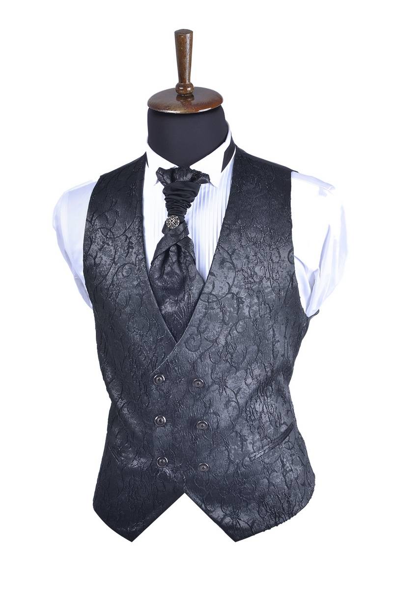 Baggi Abito Da Sposo Baggi Damascato Nero Slim Fit