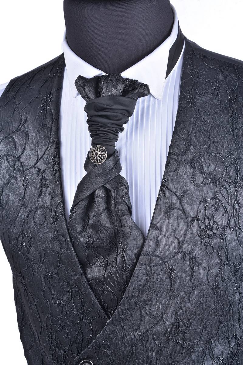 Baggi Abito Da Sposo Baggi Damascato Nero Slim Fit