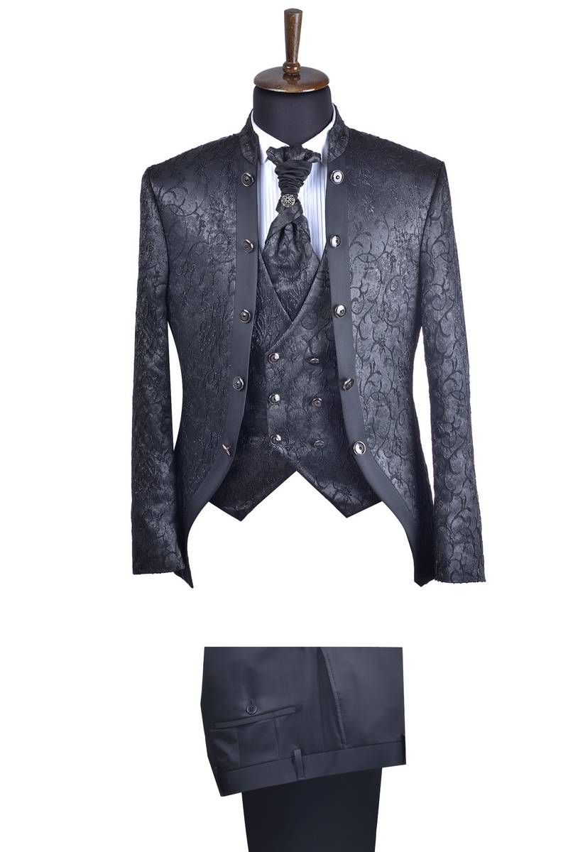 Baggi Abito da sposo baggi damascato nero slim fit