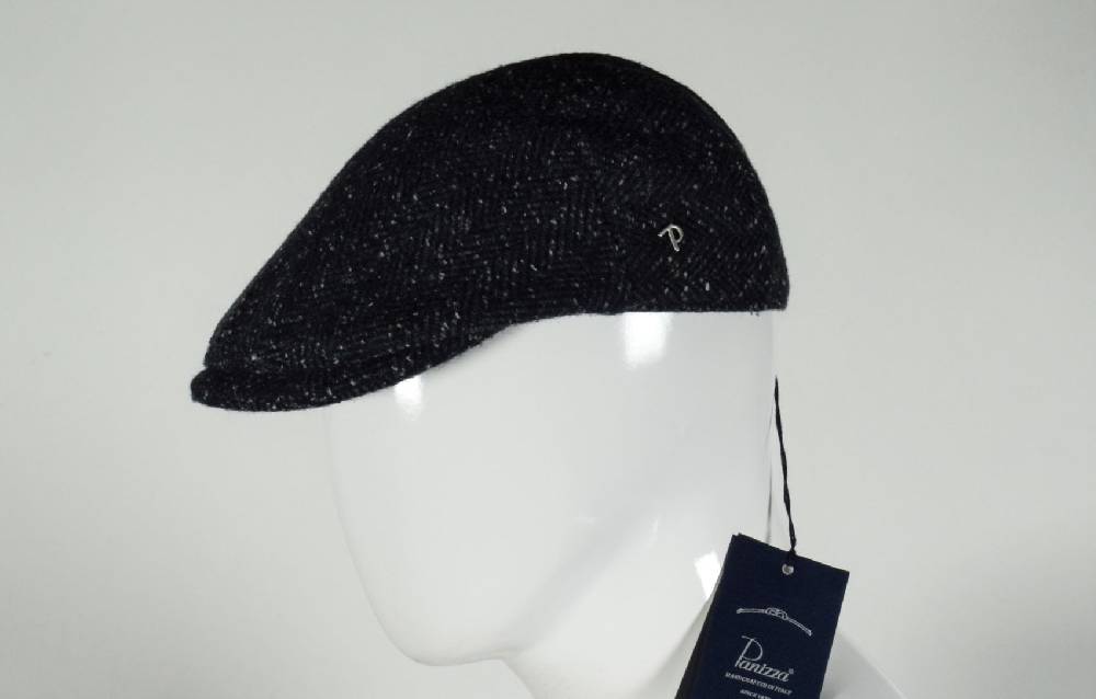 Panizza Berretto Panizza Blu Spigato A Tweed Misto Lana