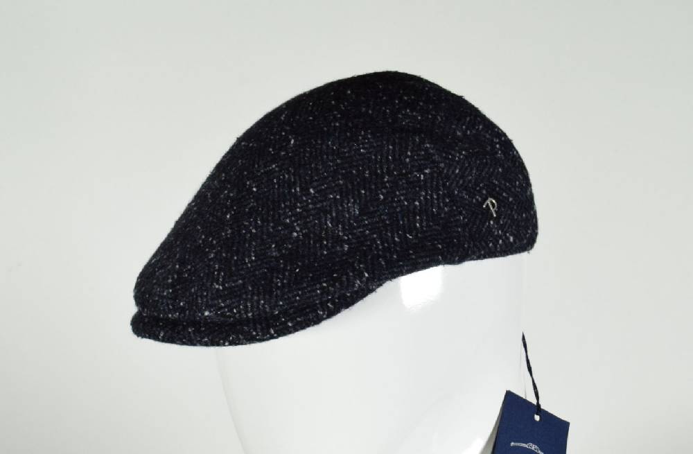Panizza Berretto Panizza Blu Spigato A Tweed Misto Lana