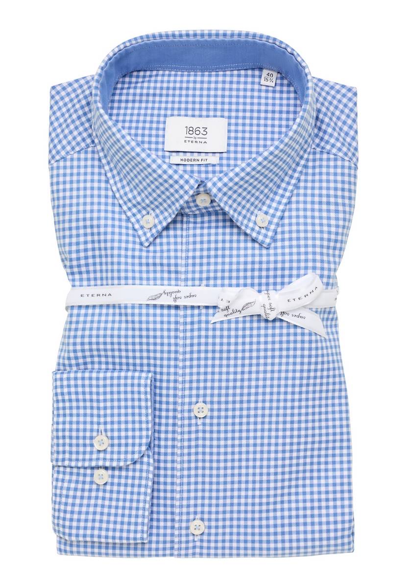 Eterna Camicia A Quadretti Azzurro Eterna Modern Fit Collo Button-down