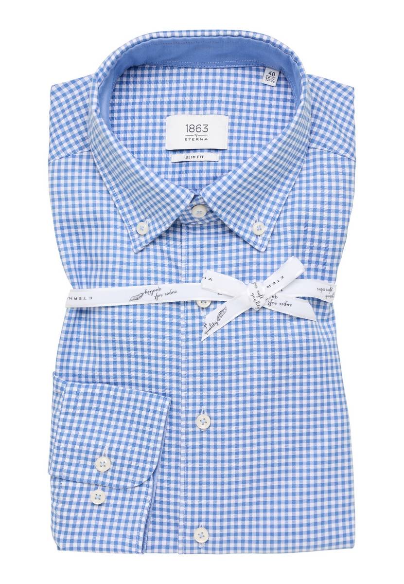 Eterna Camicia A Quadretti Azzurro Eterna Slim Fit Collo Button-down