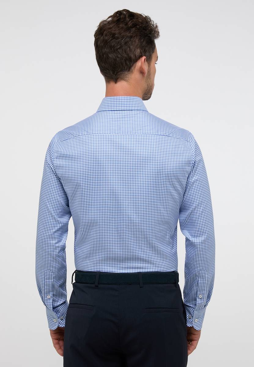 Eterna Camicia A Quadretti Azzurro Eterna Slim Fit In Cotone Twill No Stiro