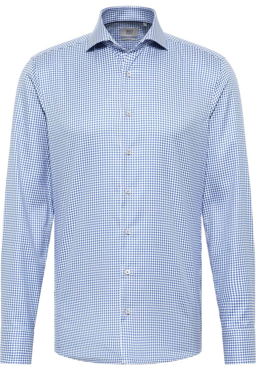 Eterna Camicia A Quadretti Azzurro Eterna Slim Fit In Cotone Twill No Stiro