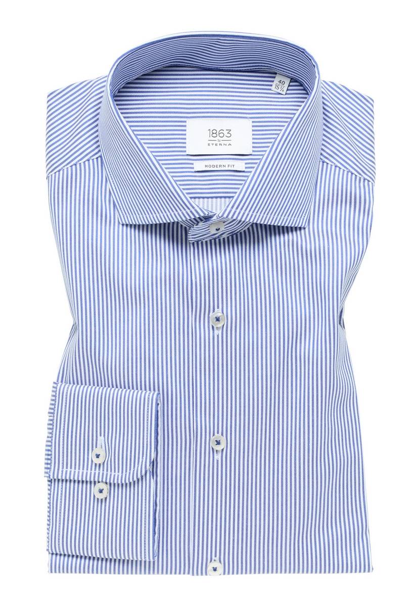 Eterna Camicia A Righe Azzurro Eterna Modern Fit Collo Alla Francese