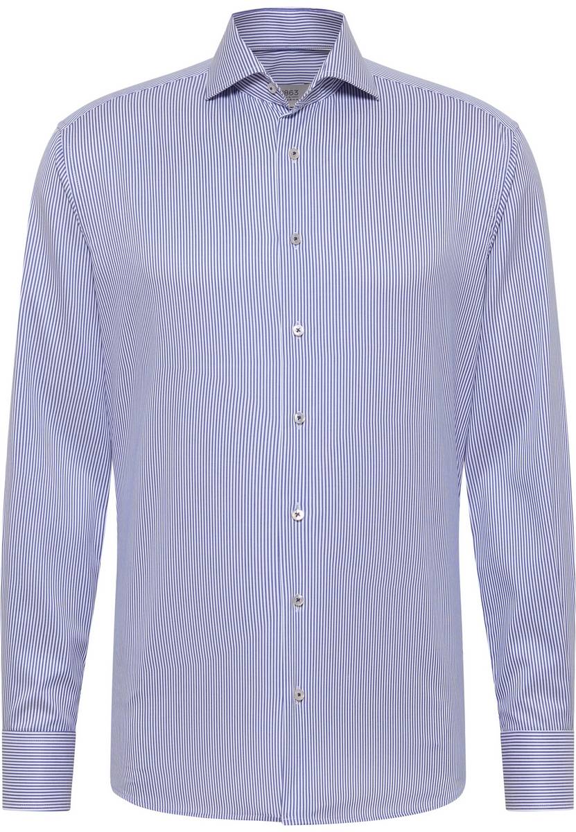 Eterna Camicia A Righe Azzurro Eterna Modern Fit Collo Alla Francese