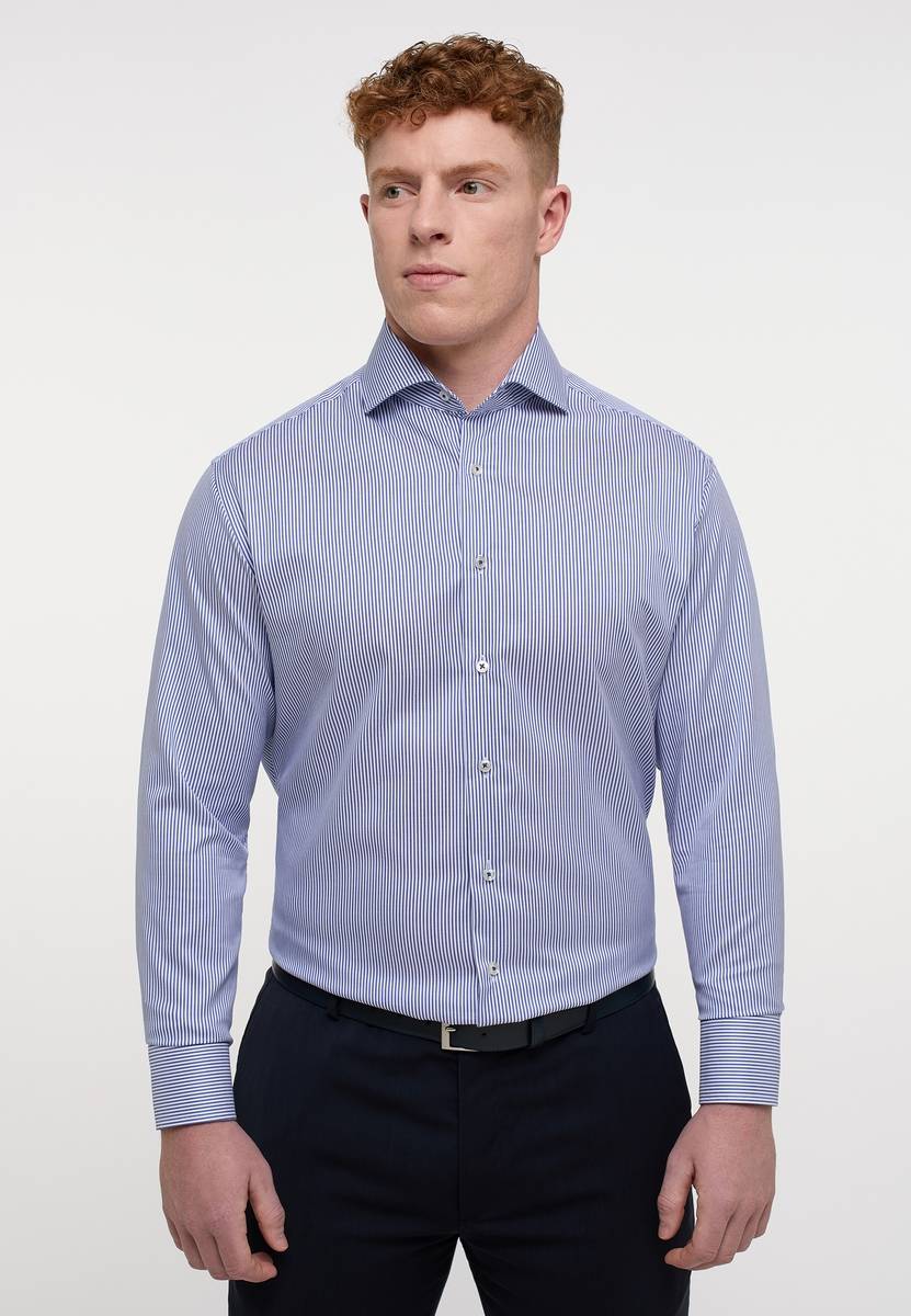 Eterna Camicia a righe azzurro eterna modern fit collo alla francese