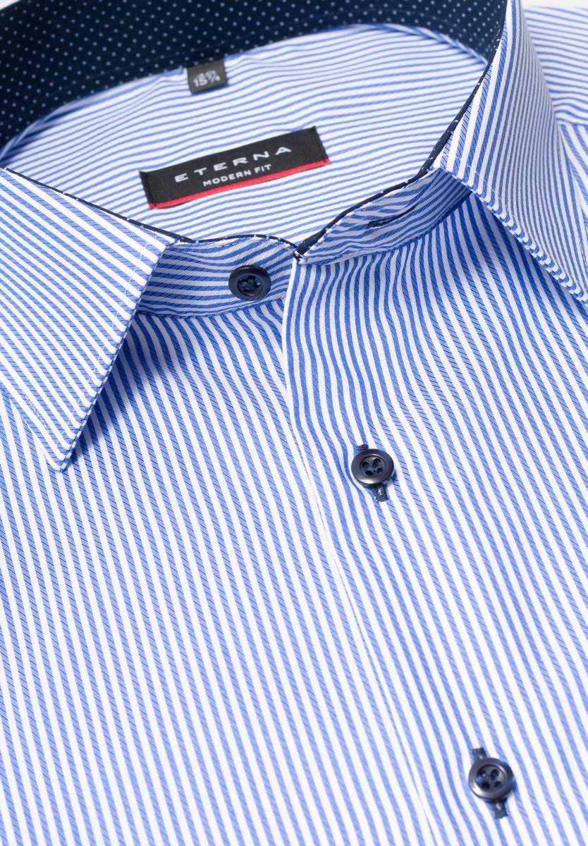 Eterna Camicia A Righe Azzurro Eterna Modern Fit In Cotone Twill