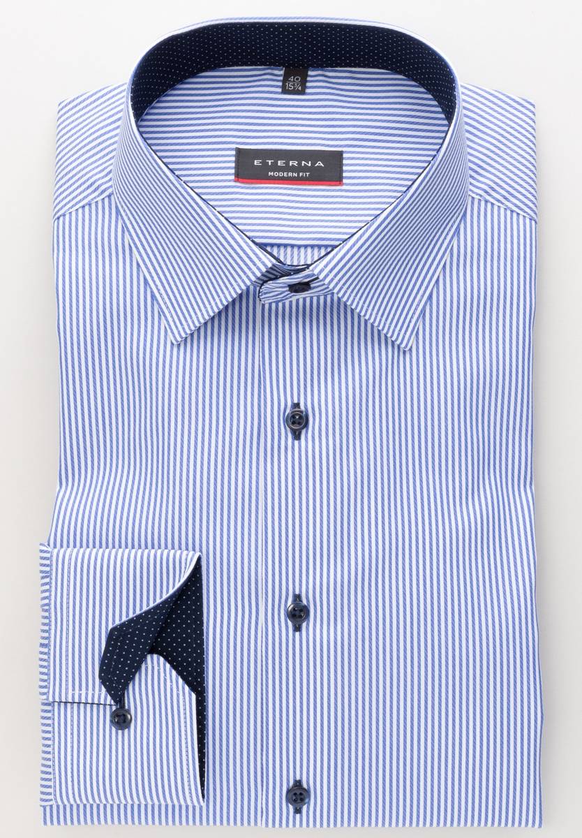 Eterna Camicia A Righe Azzurro Eterna Modern Fit In Cotone Twill