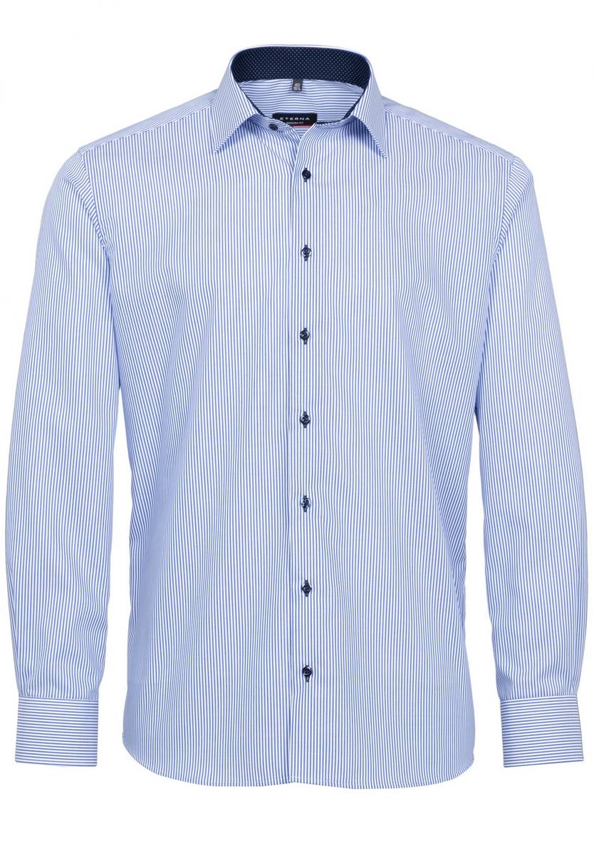 Eterna Camicia A Righe Azzurro Eterna Modern Fit In Cotone Twill