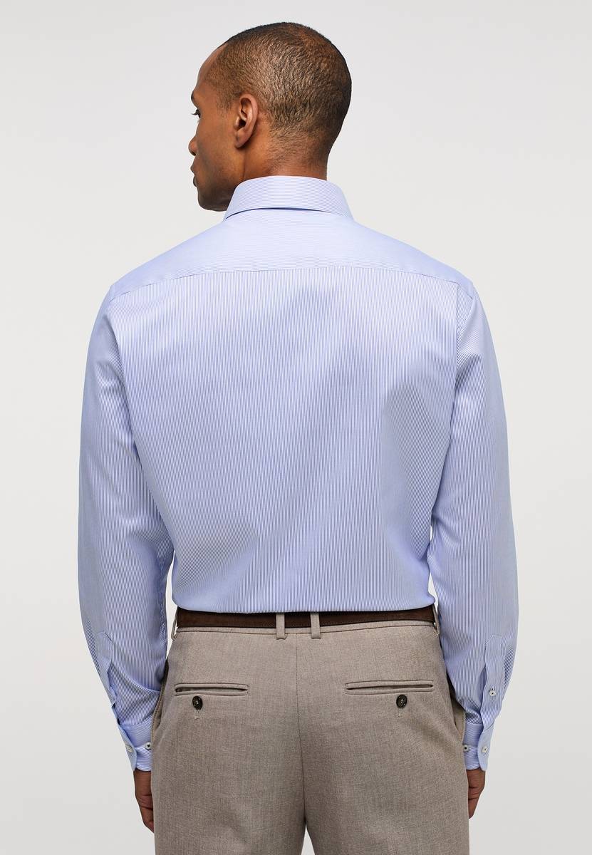 Eterna Camicia A Righe Azzurro Eterna Modern Fit In Cotone Twill No Stiro