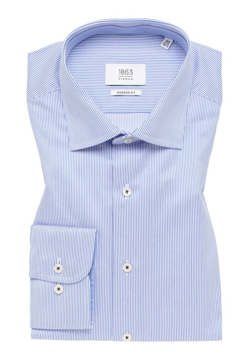 Eterna Camicia A Righe Azzurro Eterna Modern Fit In Cotone Twill No Stiro