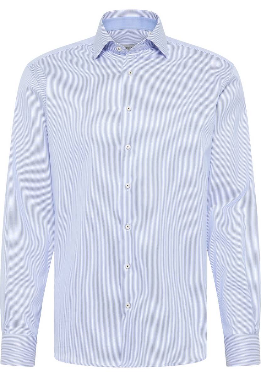 Eterna Camicia A Righe Azzurro Eterna Modern Fit In Cotone Twill No Stiro